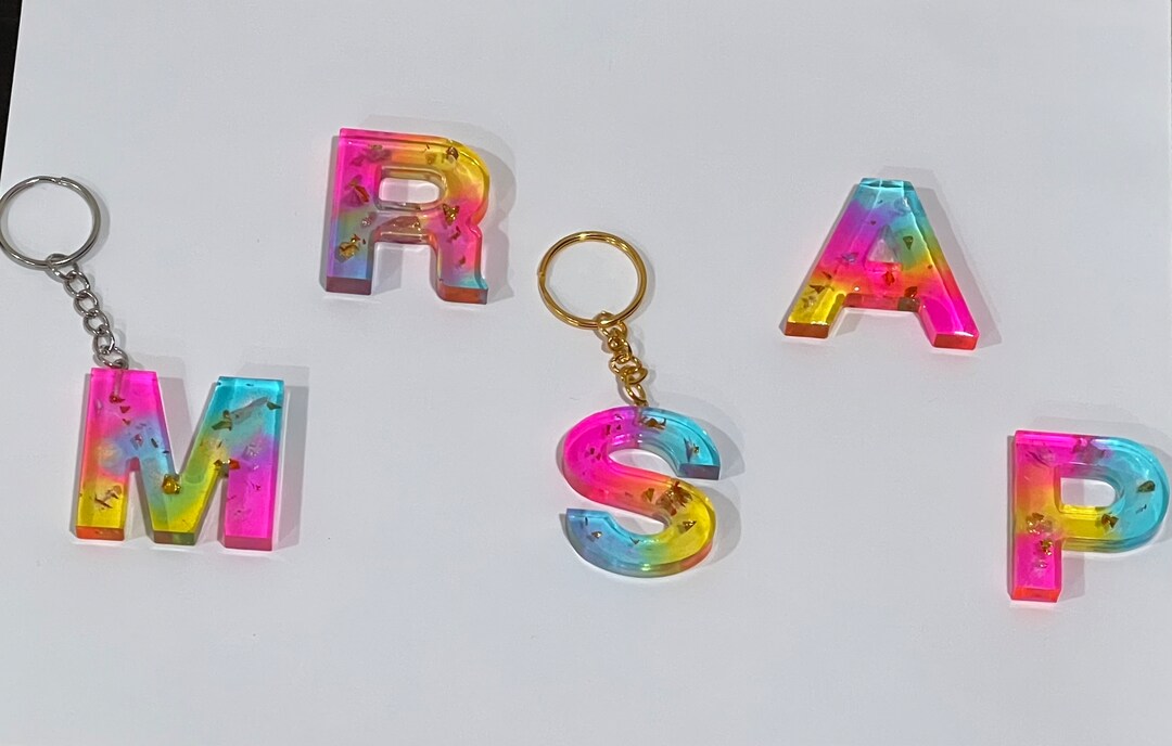 colorful resin letter keychain